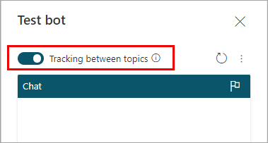 Switch the track between topics toggle at the top of the test bot pan.