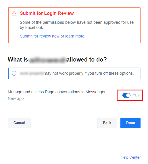Messenger permission for page.
