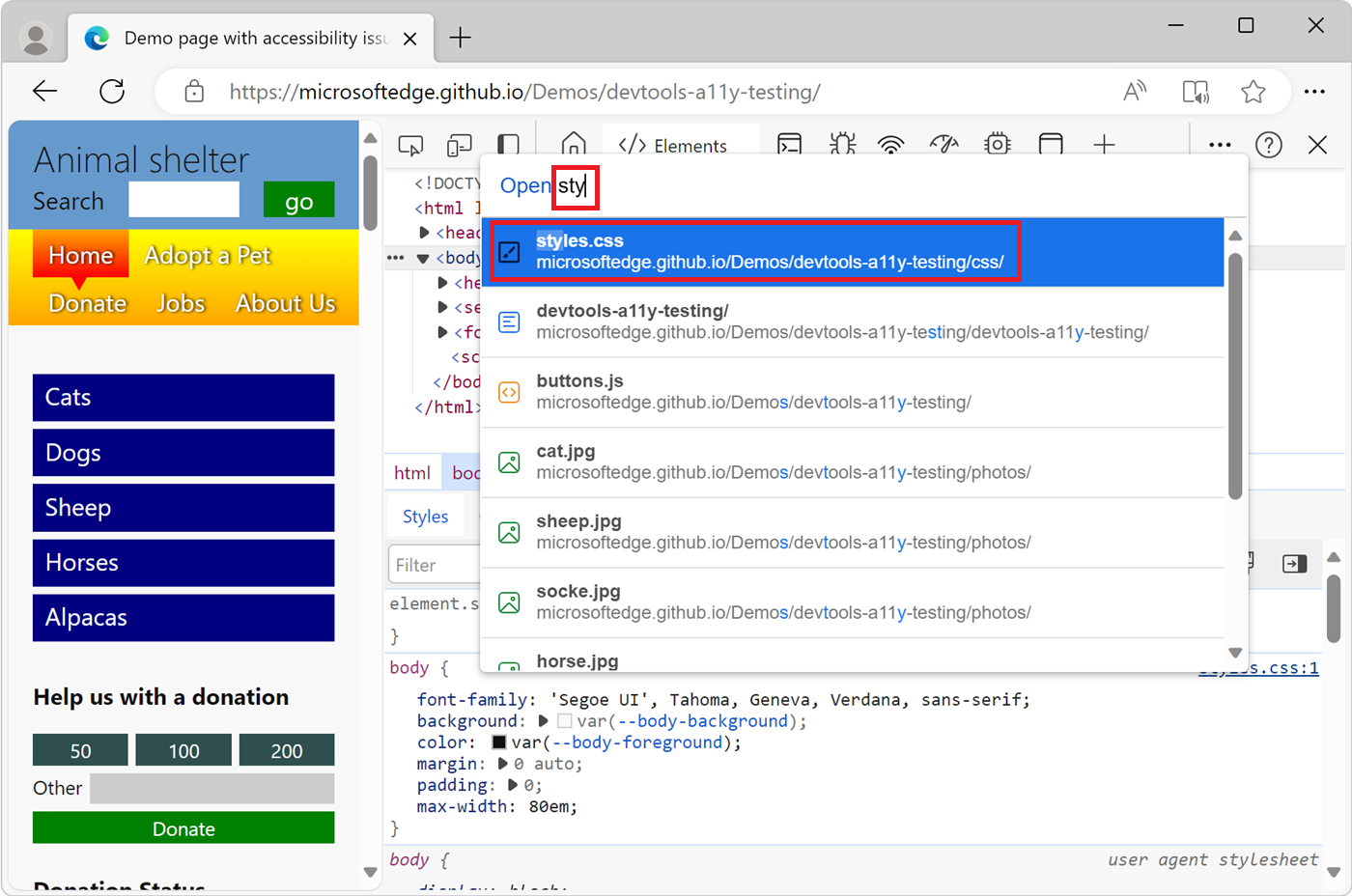 Typing part of a file name in the Open File list of the Command Menu