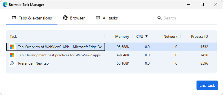 Browser Task Manager window