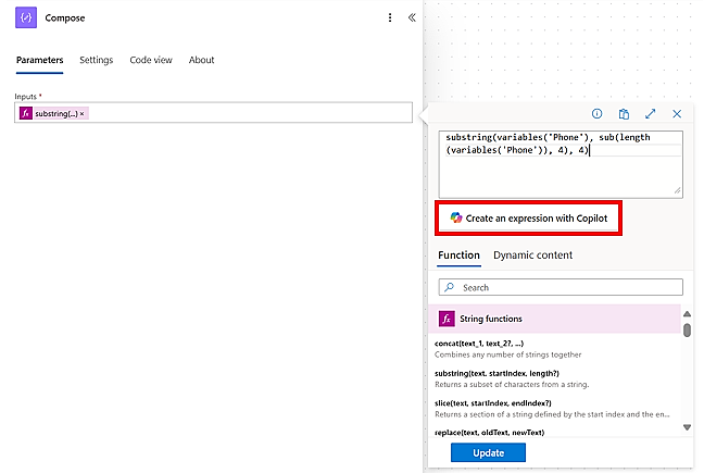 Išraiškos ir eilutės funkcijų ekrano nuotrauka.