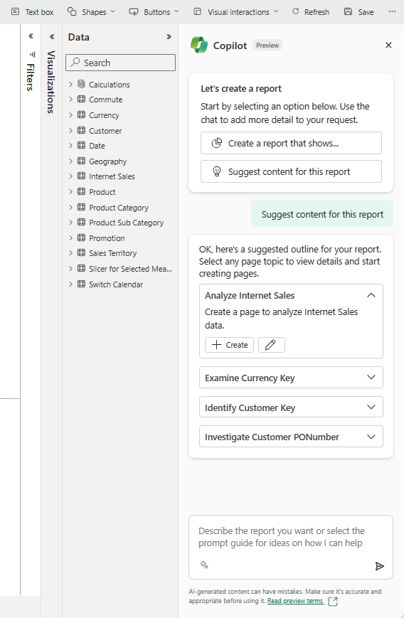 Screenshot showing Copilot suggesting pages.