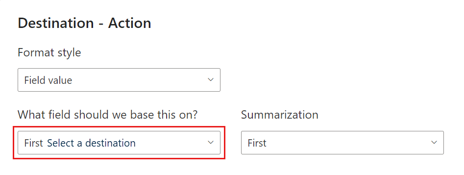 Screenshot showing the Select a destination field selected.