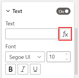 Screenshot of the Text pane, highlighting the Conditional formatting button for the button text.