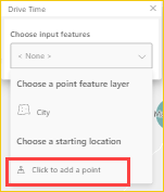 Screenshot shows Click to add a point selected on the Drive time pane.