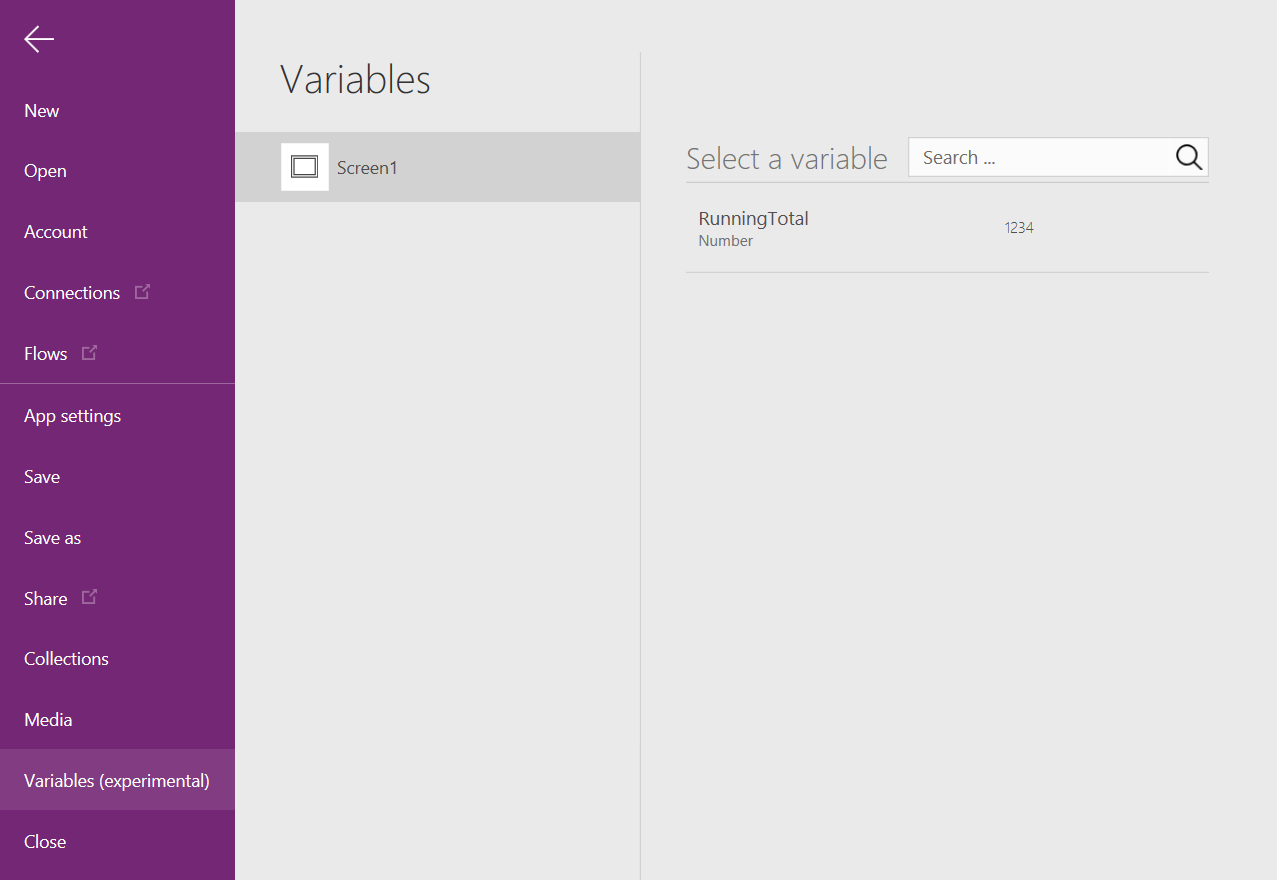 Kintamųjų parinktis meniu „Failas“.