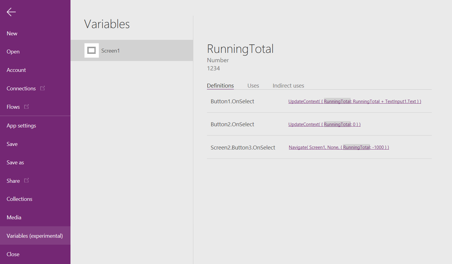 Vietų, kuriose naudojamas kintamasis, sąrašas.