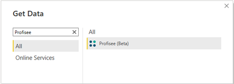 Screenshot of the Get Data dialog with the Profisee connector selected.