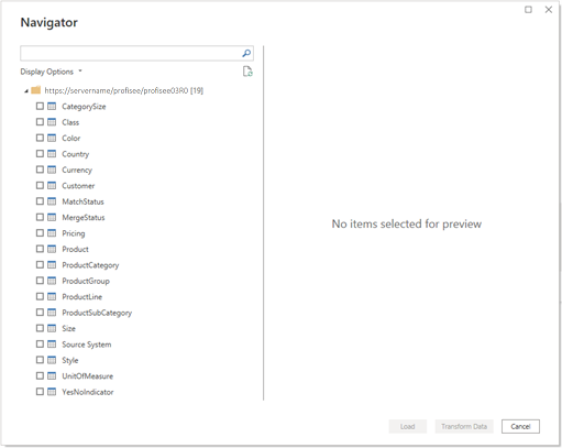 Screenshot of the Navigator dialog where you select the entities you want to use.