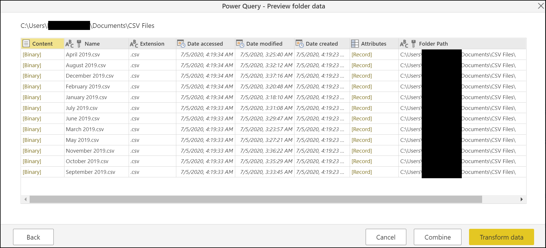 Table preview for the file system view.