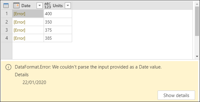 Data type conversion error.