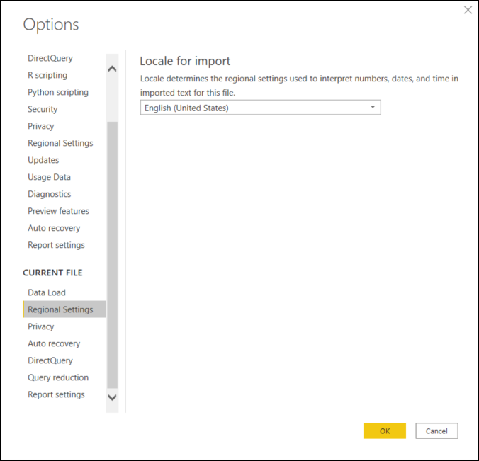 Locale setting in Power Query for Desktop.