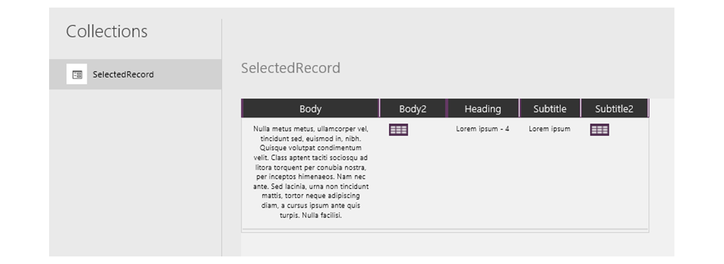 „SelectedRecord“ rinkinys.