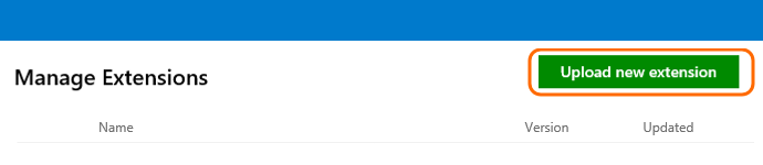 Screenshot showing selection, Upload new extension button.