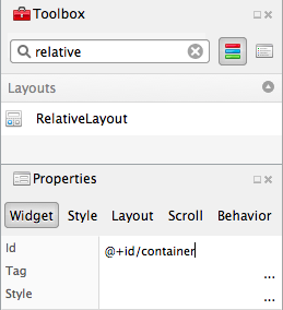 Using the Android Designer to create a RelativeLayout container