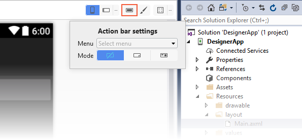 Action Bar settings