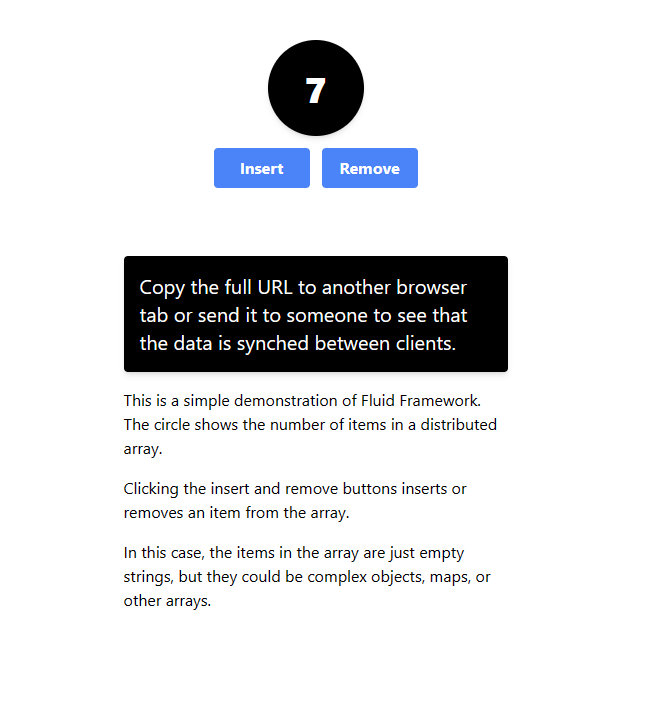 Item Counter sample app running in the browser, showing a shared counter that synchronizes across connected clients.