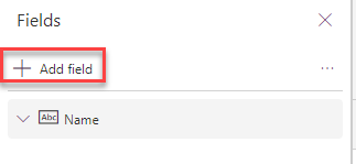 Screenshot of the Add field button in the Fields pane of Power Apps.