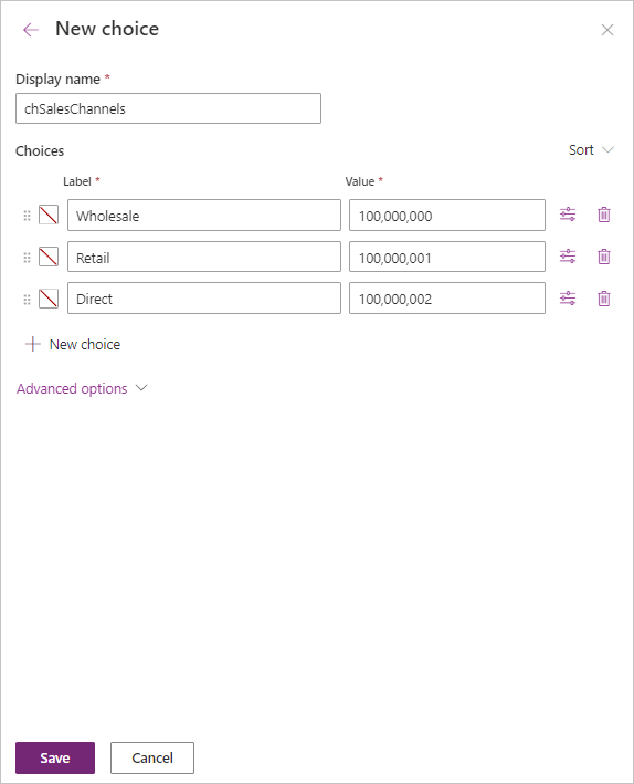Screenshot of the Save button in the new Sales channels choices column.