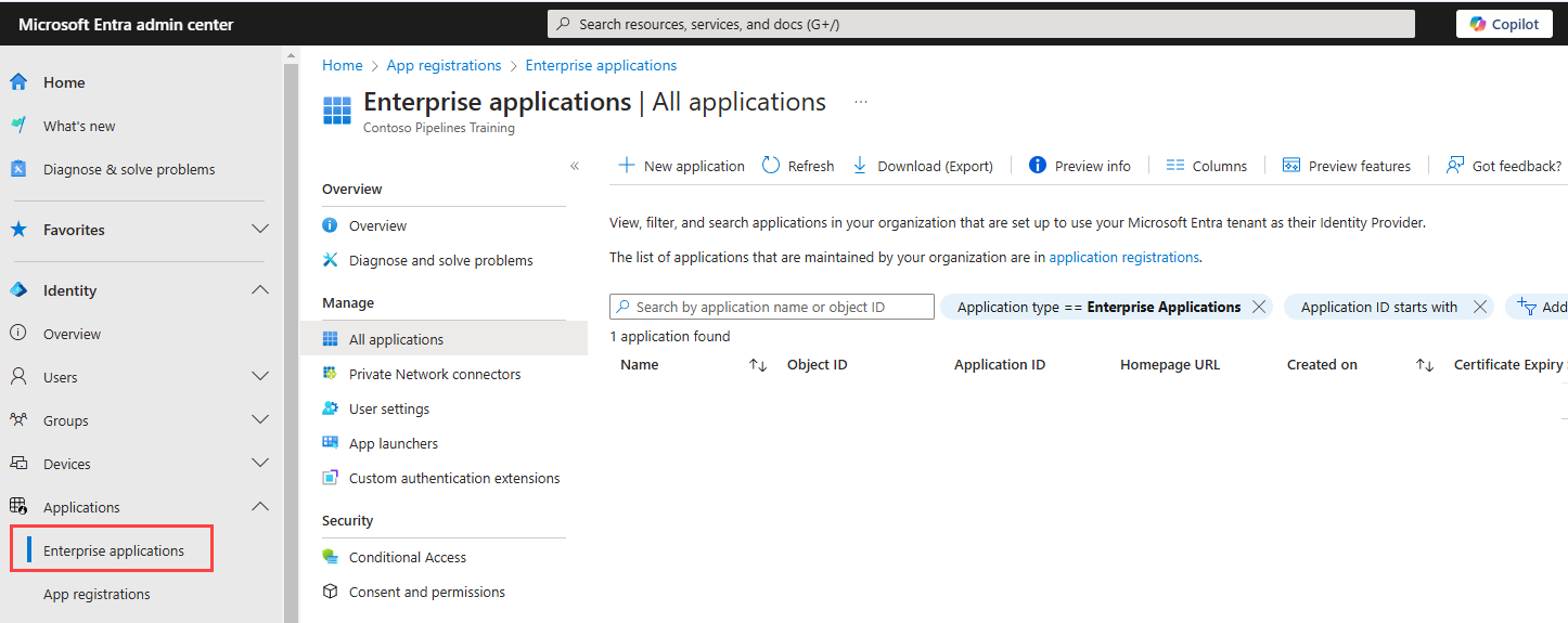 Screenshot of a new enterprise application.