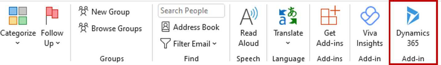 Screenshot of the Dynamics 365 App for Outlook.