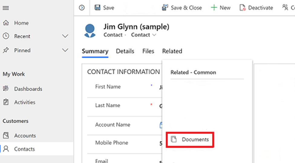 Screenshot of accessing materials stored in a SharePoint documents folder.