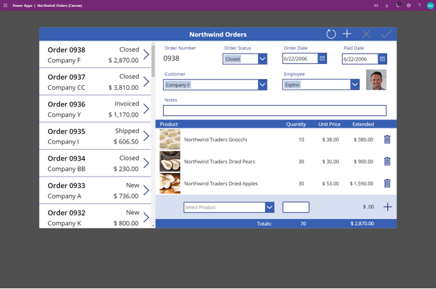 Screenshot that shows a canvas app.