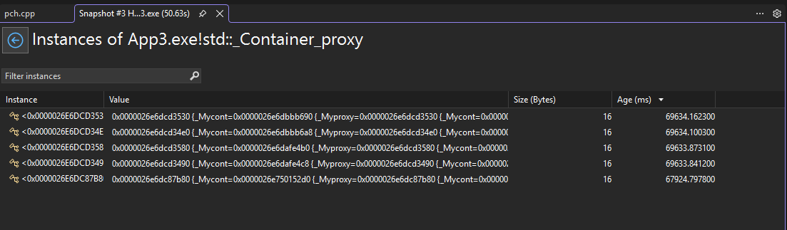 Screenshot of the Instances view and Allocation Call Stack pane.