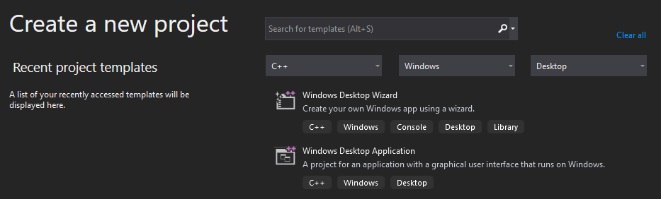 Native C++ app project templates