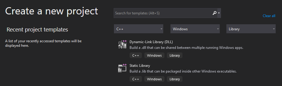 Native C++ library project templates
