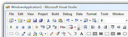 screen shot of menu bar and three rows of toolbars