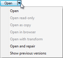screen shot of open split button with commands