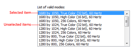 screen shot of single-selection list box