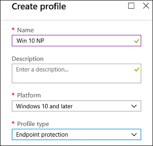 The Create endpoint protection profile