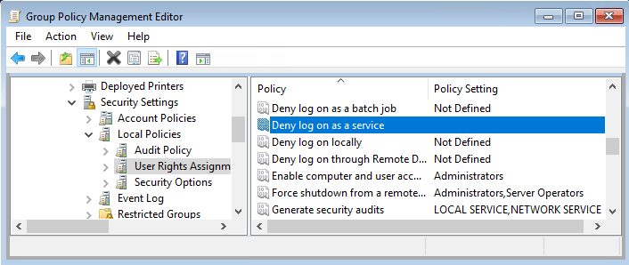 UIFlowService check deny log on as a service group.