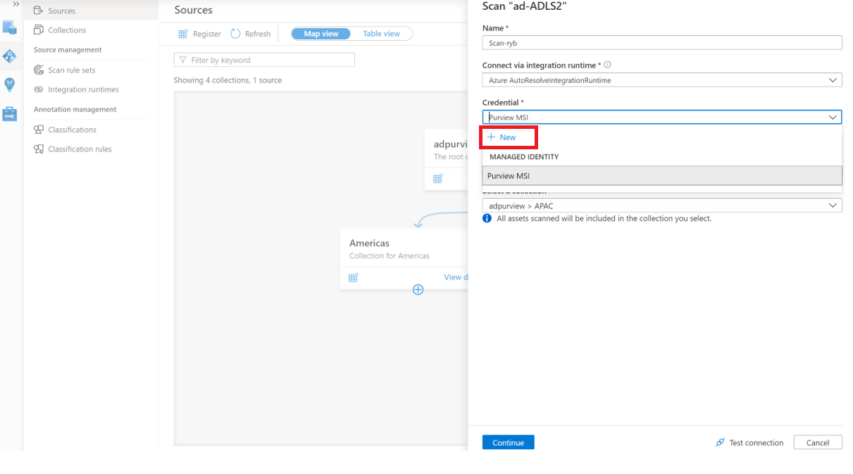 Screenshot that shows the managed identity option to run the scan