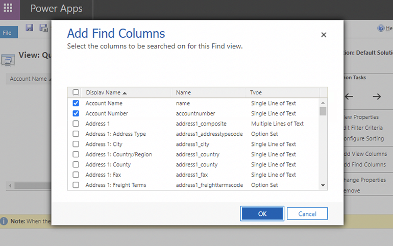 Screenshot to add any columns that you want to be searched and matched inside of the lookup control.