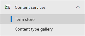 Screenshot showing navigation to the Term store in the SharePoint admin center for a single term.