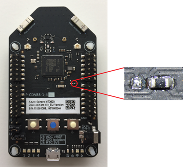 Close-up photo of RDB showing location to make modifications to enable WAKEUP signal