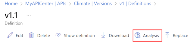 Screenshot of Analysis tab for API definition in the portal.