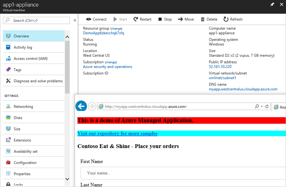 Managed application using Standard D2 v2