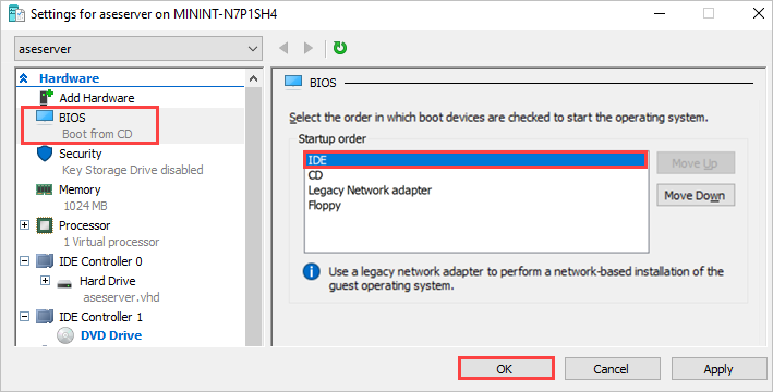 Choose VHD as the disk format