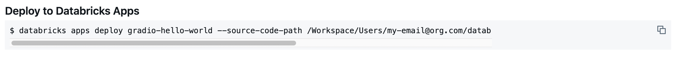 Copy the command to deploy an app