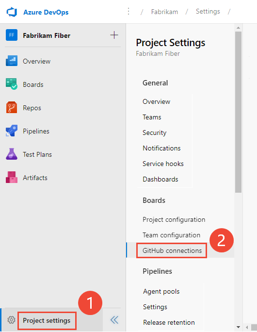 Screenshot of open Project Settings>GitHub connections.