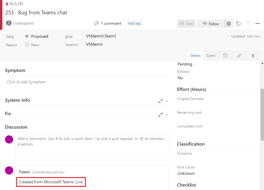 Screenshot of the new work item in Azure Boards.