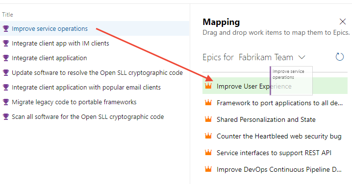 Features backlog, Drag and drop feature onto epic