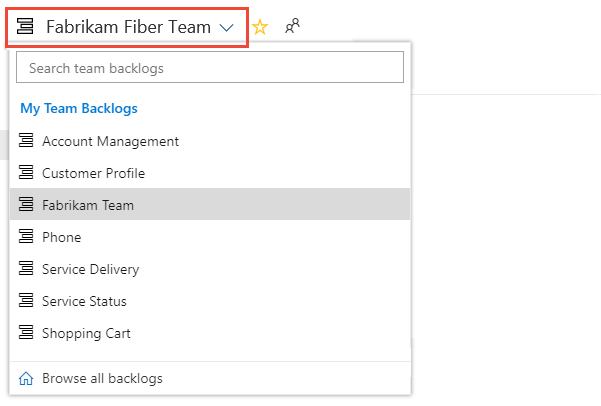 Screenshot for Choose another team, Azure DevOps 2019.