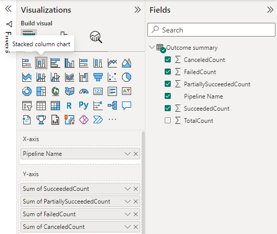 Screenshot of visualization fields selections for all pipeline runs report. 