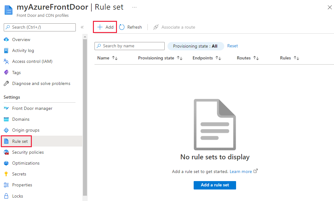 Screenshot of rule set landing page.