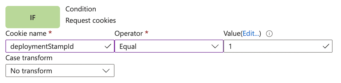 Portal screenshot showing request cookies match condition.